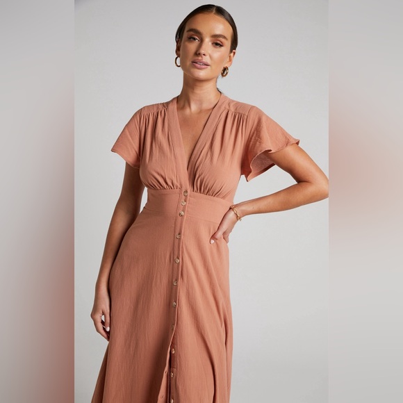 ELIJAH MIDI DRESS - EMPIRE WAIST BUTTON DOWN DRESS - Picture 2 of 4